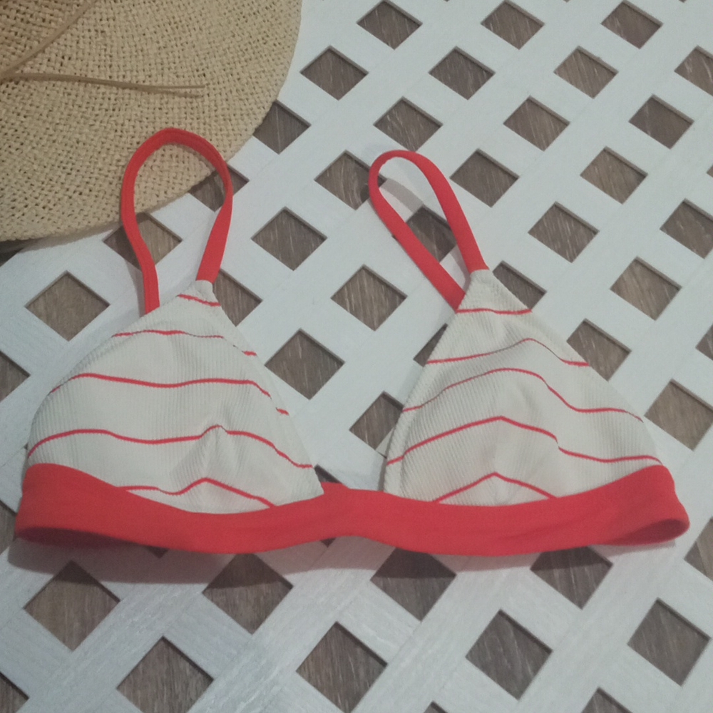 Solid & Striped White & Orange  Bikini Top